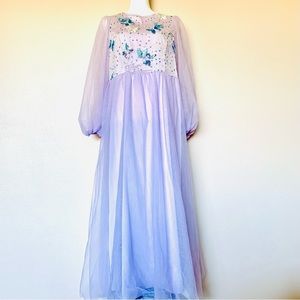 Shein Curve Purple & Blue Butterfly Print Sequin Long Sleeve Tulle Maxi Dress.